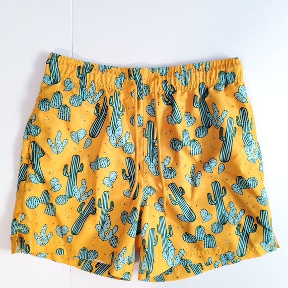 George Mens Cactus Print Swim Shorts Yellow Green Size M - Picture 1 of 8